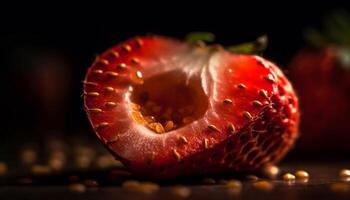 Juicy organic berry fruit snack, refreshing summer dessert on wood table generated by AI photo