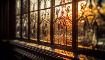 Stained glass illuminates old Catholic architecture in glowing celebration generated by AI photo