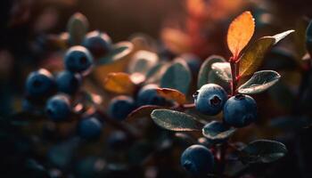 Ripe blueberry bush in nature, a sweet and healthy refreshment generated by AI photo