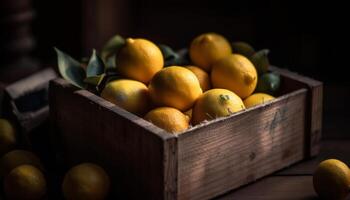 rústico caja sostiene jugoso agrios Fruta para sano verano refresco generado por ai foto