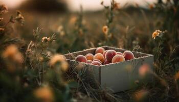 Organic fruit basket, ripe and fresh, harvested from the farm generated by AI photo