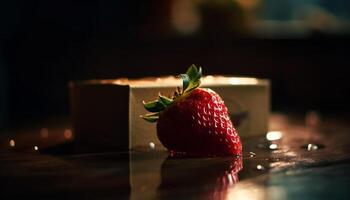 Fresh organic berry dessert on rustic table with shiny decoration generated by AI photo