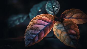 Vibrant colors of autumn leaves on a wet tree branch generated by AI photo