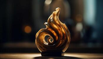 Snail shell decor on wooden table, elegant and modern design generated by AI photo