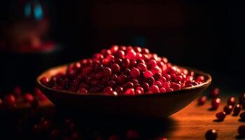 Organic berry fruit bowl, ripe and juicy for healthy eating generated by AI photo