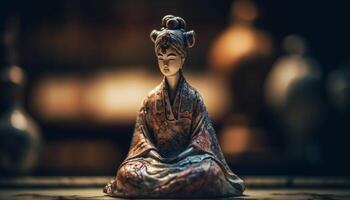 Spiritual figurine meditating in harmony, a symbol of ancient tradition generated by AI photo