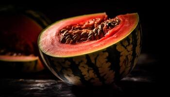 Juicy watermelon slice, ripe and sweet, perfect summer refreshment generated by AI photo