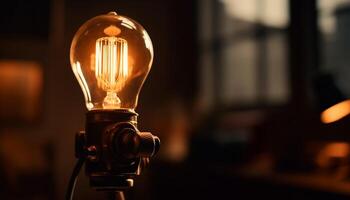 Electric lamp ignites creativity with bright glowing filament innovation generated by AI photo