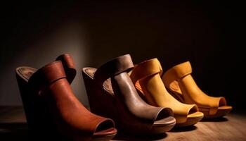 Row of elegant leather high heels in a modern store generated by AI photo