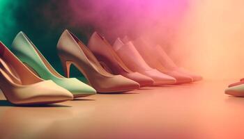 A luxurious collection of modern high heels for fashionable women generated by AI photo