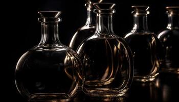 Luxury alcohol container collection in a row on black background generated by AI photo