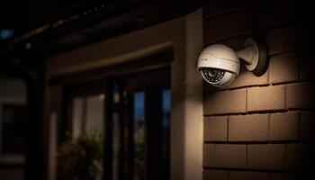 Dark surveillance camera watches city street for crime and safety generated by AI photo