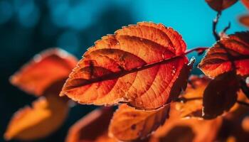 Vibrant autumn foliage in forest, with yellow and orange colors generated by AI photo