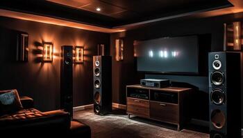 Elegant modern apartment with luxurious audio equipment and shiny decor generated by AI photo
