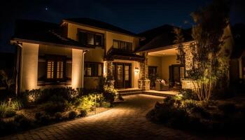 Luxury modern home with illuminated lanterns and elegant design generated by AI photo