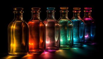 Multi colored vials reflect vibrant colors in a scientific experiment generated by AI photo