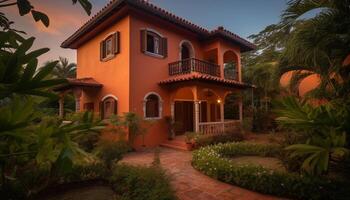 Luxury bungalow in tropical Caribbean landscape with elegant architecture generated by AI photo