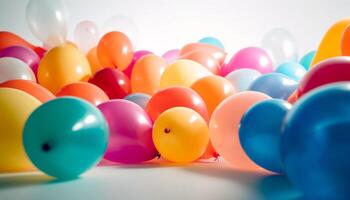 Vibrant colors of balloons levitate in celebration of fun event generated by AI photo