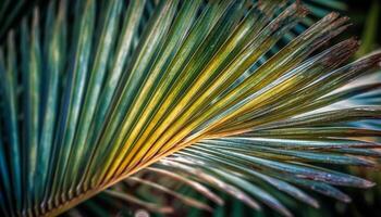 Vibrant palm fronds in a row, decorating tropical paradise generated by AI photo