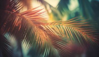 Vibrant tropical palm tree pattern, a beauty in nature backdrop generated by AI photo