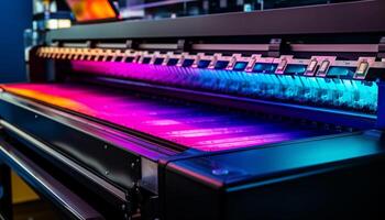 Futuristic machinery in a modern factory controls the conveyor belt generated by AI photo