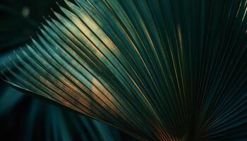 Vibrant palm fronds in a row create abstract tropical backdrop generated by AI photo