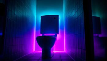 moderno tecnología ilumina limpio, futurista baño con elegante acero patrones generado por ai foto