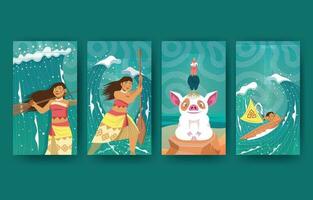 Hawaiian Girl in Action with Her Pets and Boat Social Media Story vector