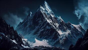 Majestic mountain peak snow covered and panoramic generated by AI photo