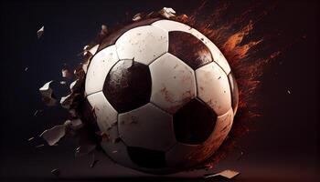 Soccer ball on fire explodes in motion generated by AI photo