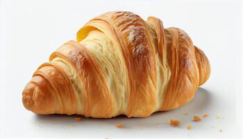 Freshly baked croissant sweet bun on white plate generated by AI photo