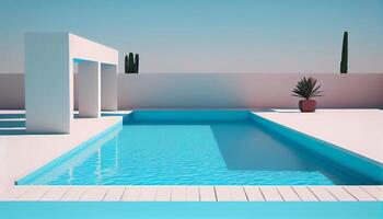 Blue summer pool in modern indoors luxurious relaxation generated by AI photo