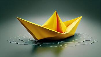 Nautical vessel sailing on blue waves origami paper boat generated by AI photo