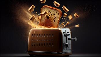 Toaster grills fresh bread old fashioned appliance in kitchen generated by AI photo