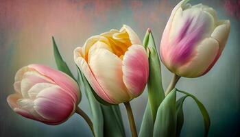 Tulip blossom in nature fresh petal colors generated by AI photo