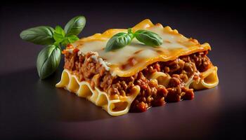 Fresco pasta en plato con tomate y hierba generado por ai foto