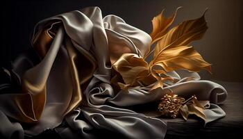 Golden elegance silky leaf textile celebrates nature generated by AI photo