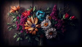 Floral design on rustic wooden backdrop screams autumn generated by AI photo