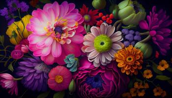 Nature bouquet of colorful flowers in close up generated by AI photo