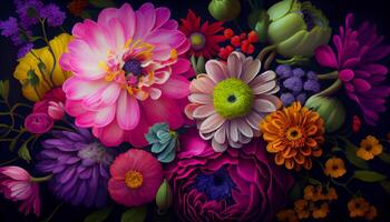 Nature beauty in a colorful bouquet arrangement generated by AI photo