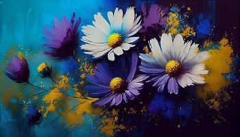 Fresh yellow daisy in vibrant blue backdrop generated by AI photo