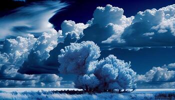 Sky meets winter landscape, cumulus floats above generated by AI photo