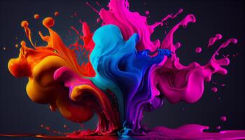 Abstract paint ink backdrop with multi colored wave motion generated by AI photo