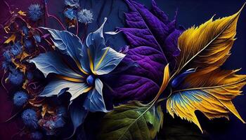 Leafy Pattern of Multi Colored Flowers in Nature generated by AI photo
