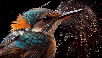 cerca arriba de multi de colores colibrí encaramado en rama ,generativo ai foto