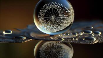 Abstract sphere reflects nature beauty in close up generated by AI photo