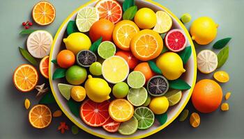 Fresh citrus fruits lemon orange and lime , photo