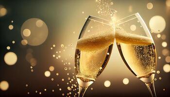 Champagne celebration, drink wine in gold colored background generated by AI photo