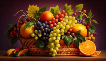 Fresh fruit basket nature autumn harvest celebration , photo