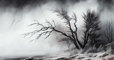 escalofriante bosque oscuro cielo niebla muerto planta ,generativo ai foto